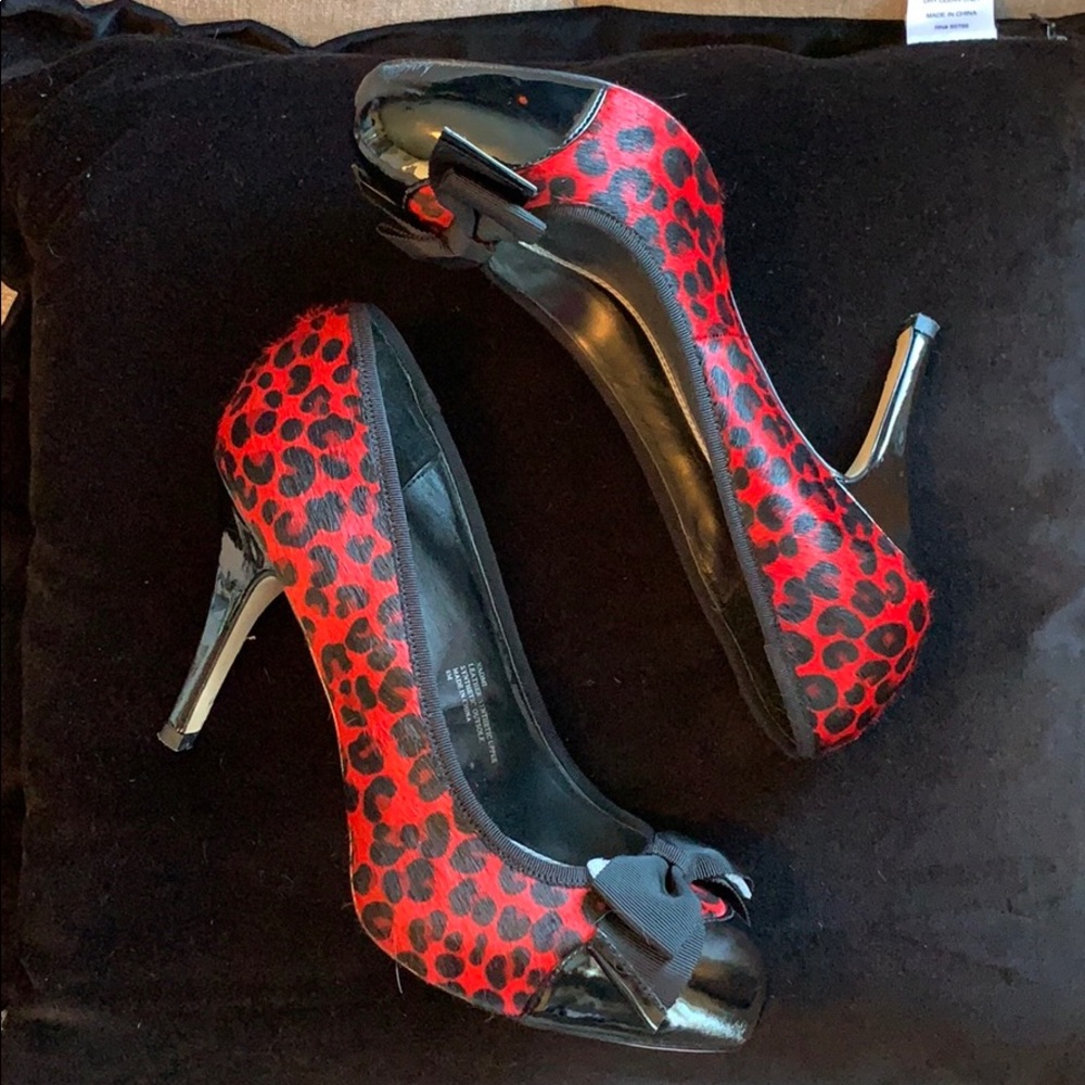 Red leopard calf hair shoes